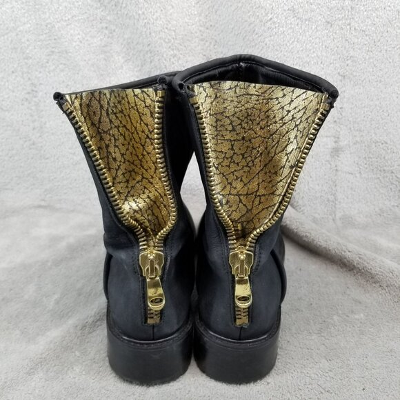 Zara Basic Shoes Womens EU 38 US 7 Black Leather Zip Gold Combat Boots *Read* - Picture 6 of 11